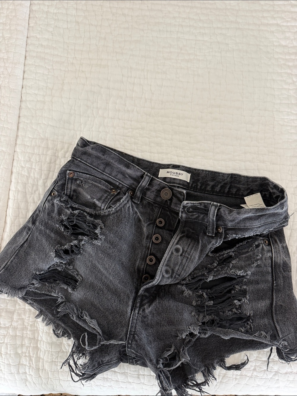 Moussy Vintage Washed Black Distressed Denim Shorts